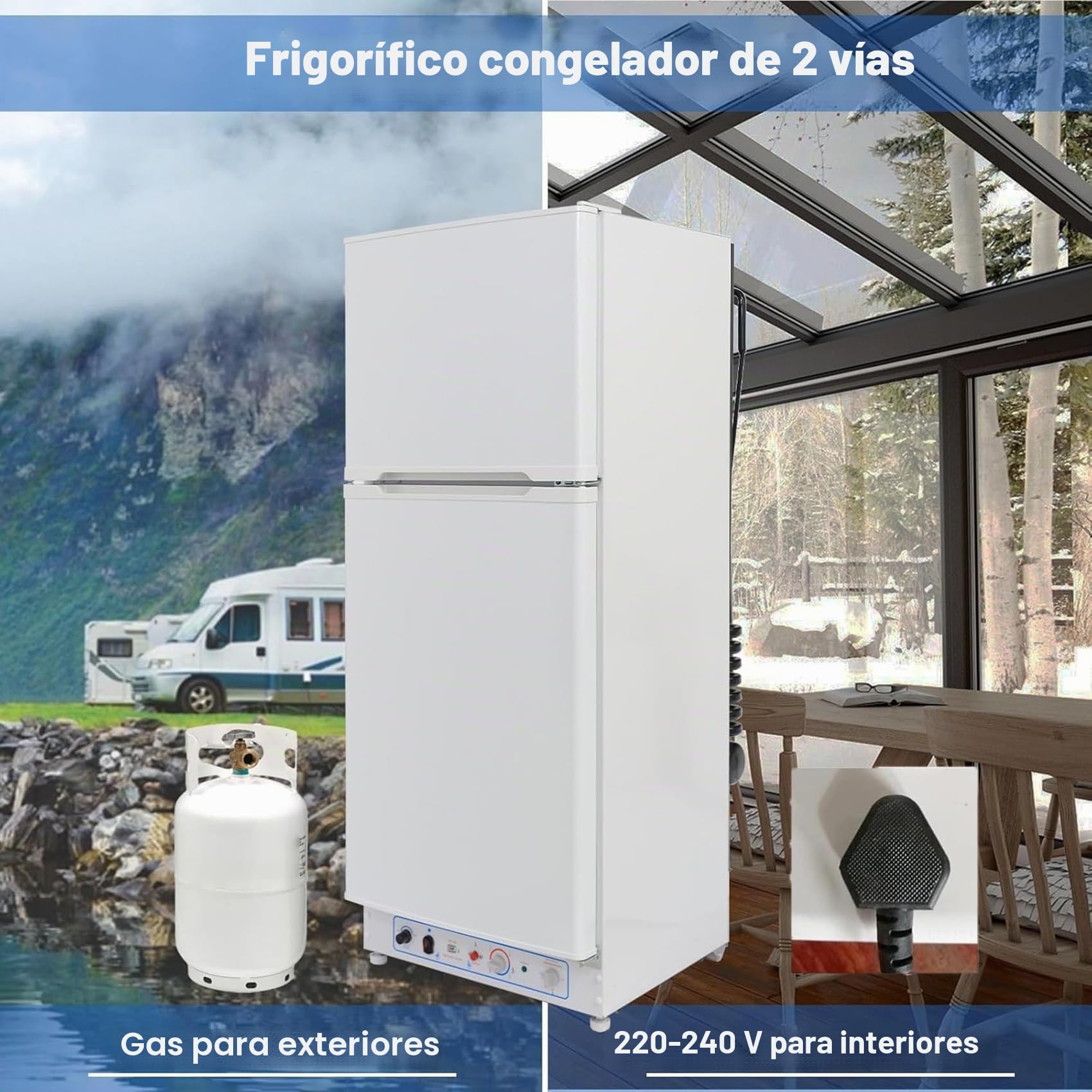 Smad Frigorífico Congelador a Gas (129L+46L), Nevera de Absorción de 2 Vías para Casa Móvil, Garaje, Casas de Campo, Caravana, Autocaravana, Nevera de Butano 220V, Sin Ruido, Blanco