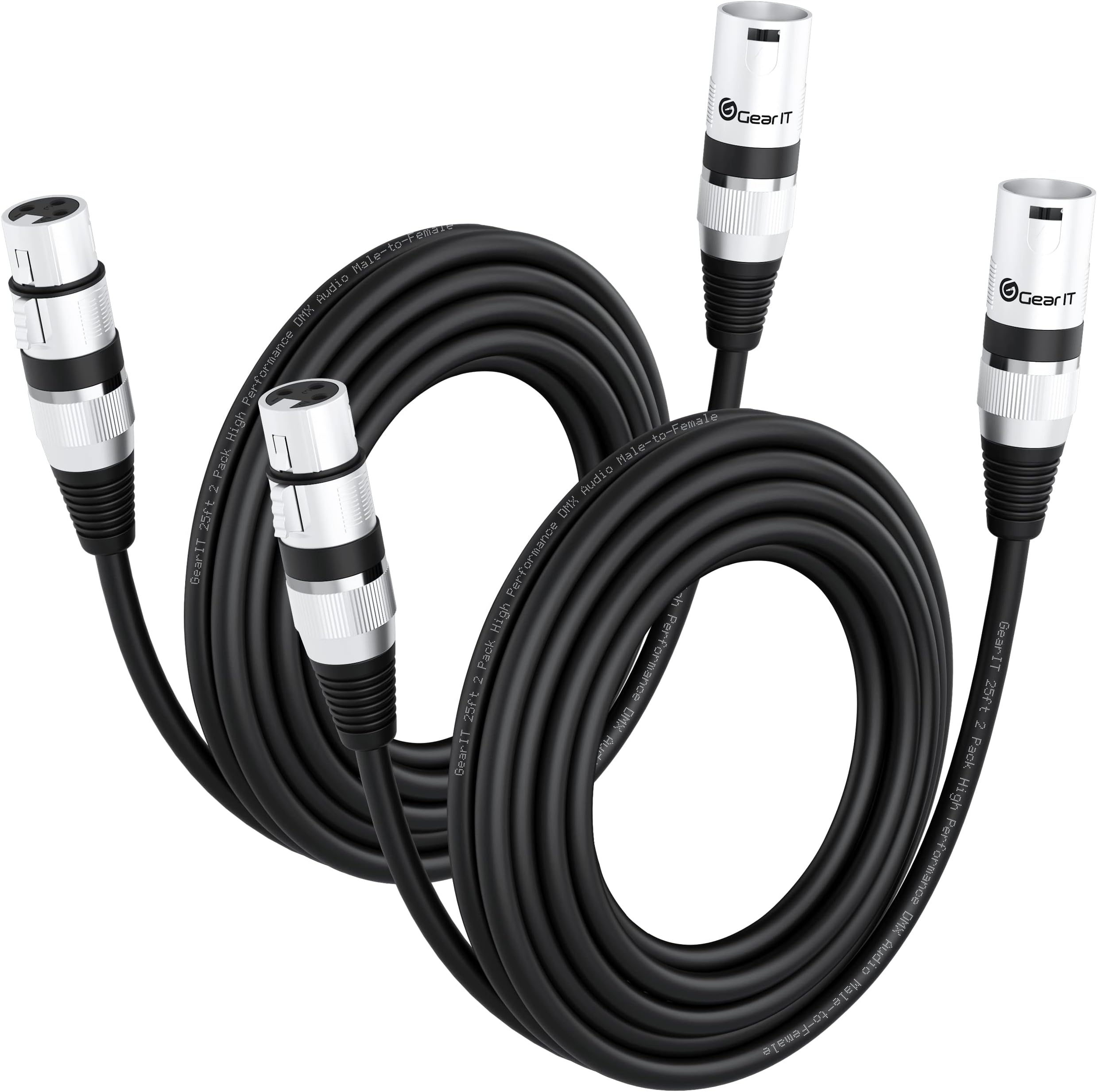 GEARit DMX to DMX Stage Lighting Cable (25 Feet, 2-Pack) DMX Male to Female (XLR Compatible) 3-Pin Balanced Shielded for DJ LED Moving Head Par Light, Mic Mixer, Recording Studio, Podcast - 25ft