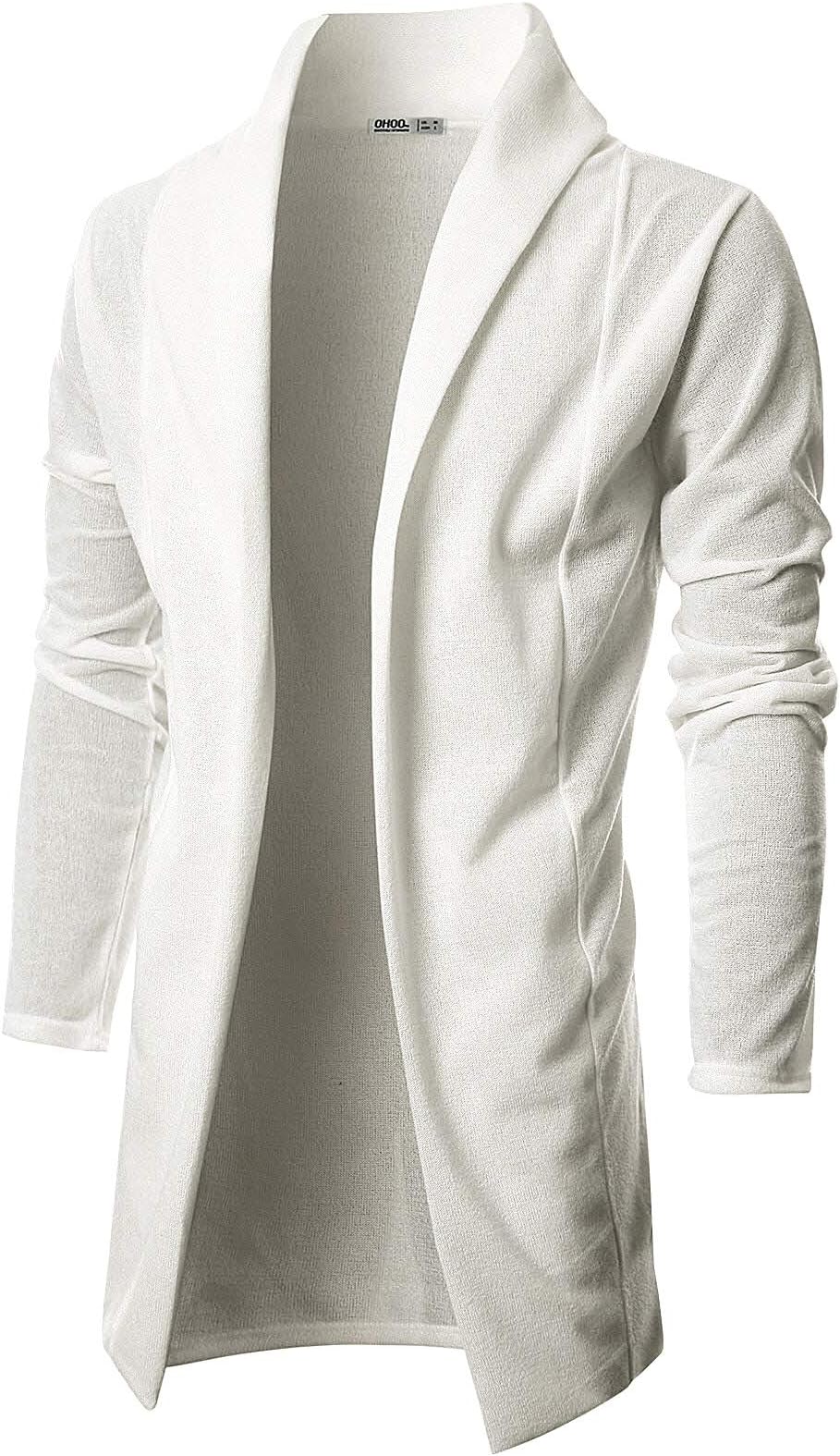 Ohoo Mens Long Sleeve Draped Lightweight Open Front Shawl Collar Longline Cardigan