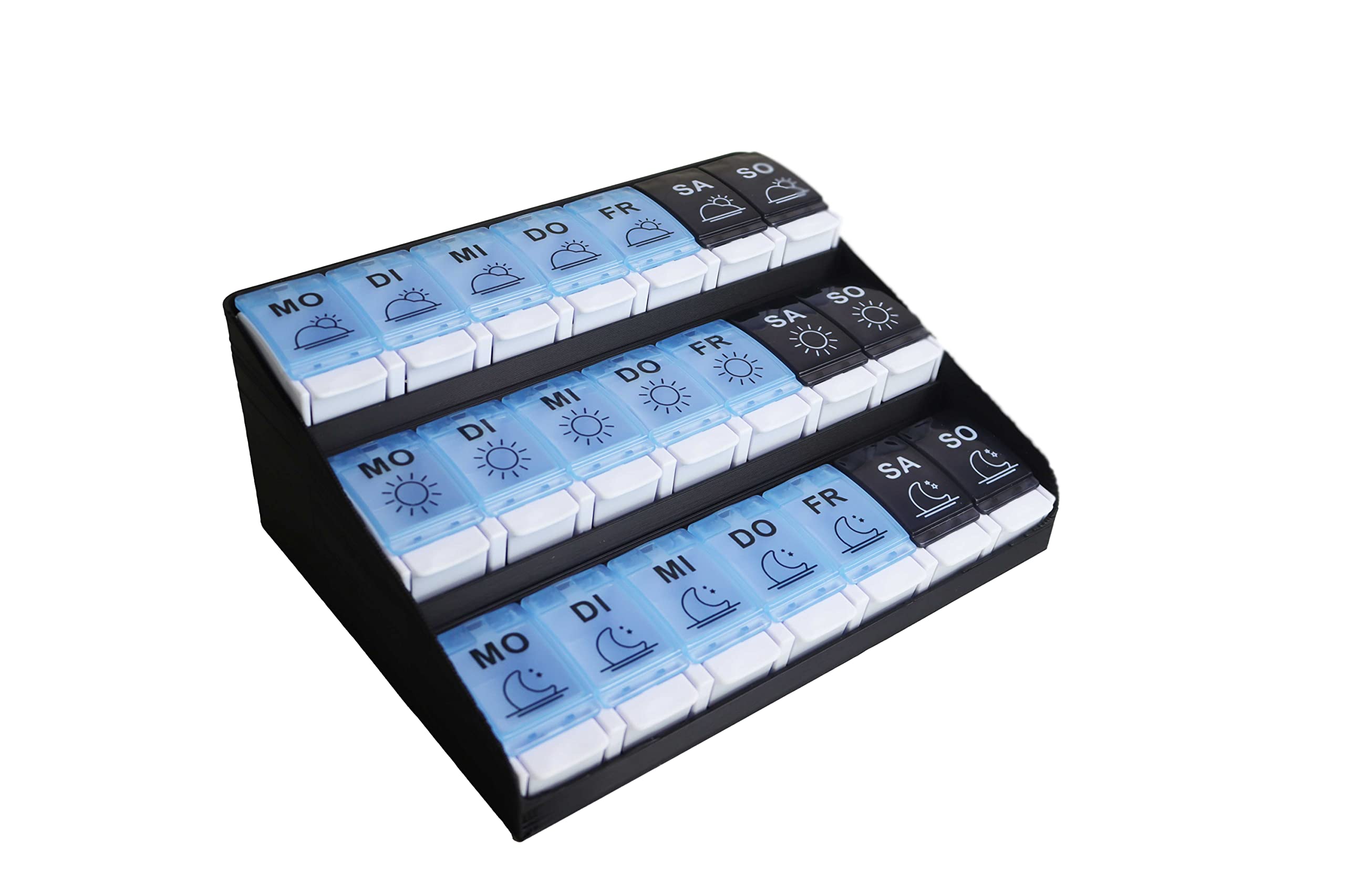 KMINA - Tygodniowy Piller 3 Gniazda Hiszpański 7 Dni, Organizator Tabletki w języku hiszpańskim, Tygodniowy Piller 3 Gniazda dzienne, Dozownik Leków, Tabletki - Wyprodukowano w Hiszpanii