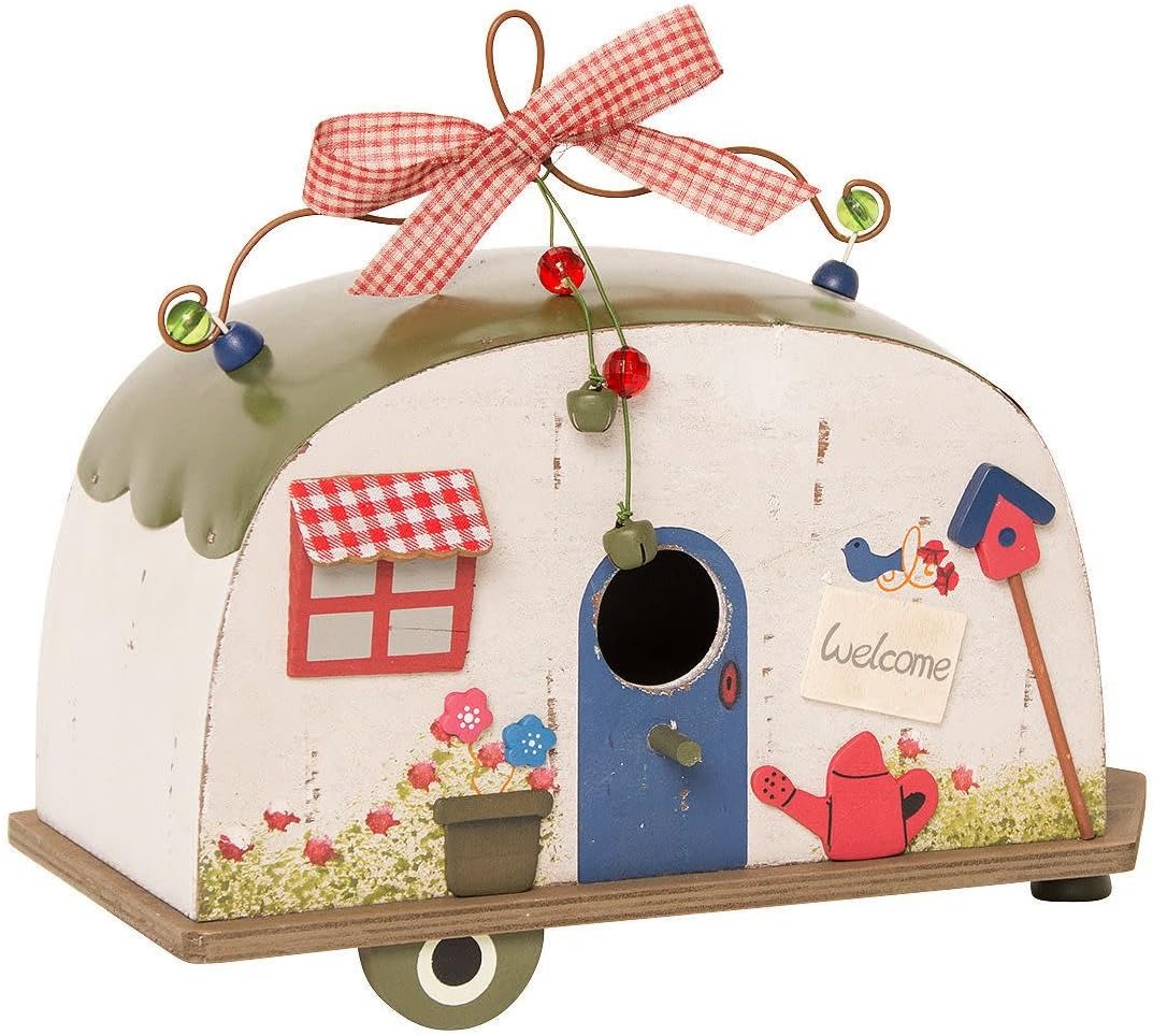 Pureday Birdhouse caravan camper for hanging wood tin roof