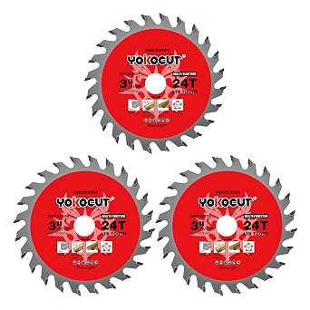 3 Inch Circular Saw Blade 24T Tungsten Carbide Tooth Compatible with 3 Inch Saws, Cutting for Woods, Plastic, PCV, Acrylic, Aluminum, 7/16" Arbor with 3/8" Bushings - 3 Pack