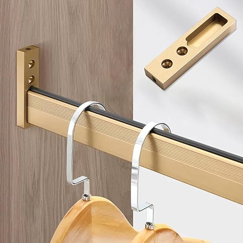 Aluminio Armario De Ropa De Barra, Barra de Armario para Armario Gris Dorado, Barra de Colgador de Pared con Soportes Finales y Tira De Goma