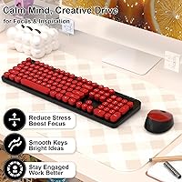 Vista 4 de Teclado y mouse inalámbricos, teclado retro COOFUN para máquina de escribir con teclas redondas, ergonómico de tamaño completo, ideal para PC