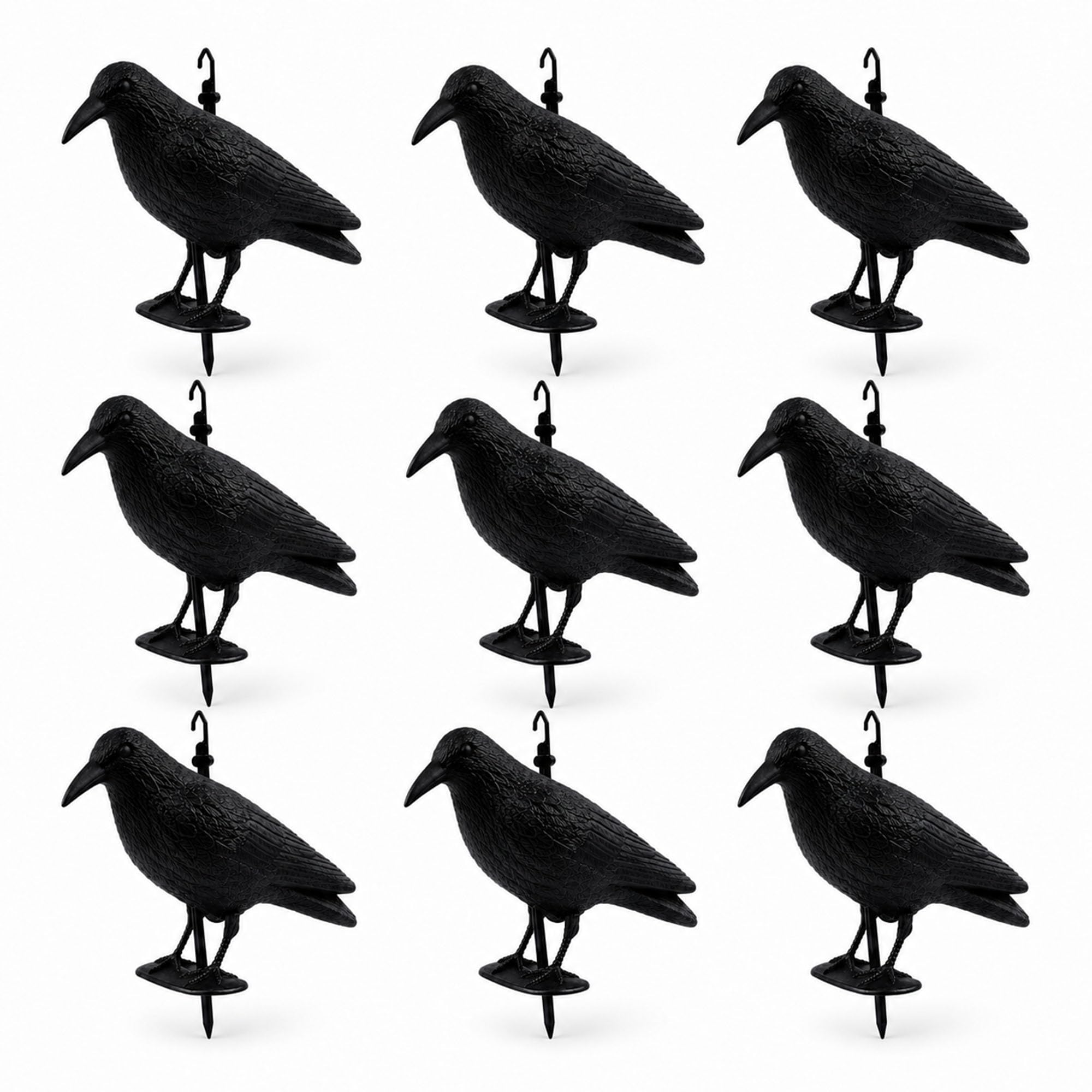 ARTECSIS® Set da 9 corvo finto in plastica anti piccioni e uccelli (38x13x12 cm) - sagoma di corvo resistente alle intemperie per balcone e giardino - spaventapasseri realistico per allontanare