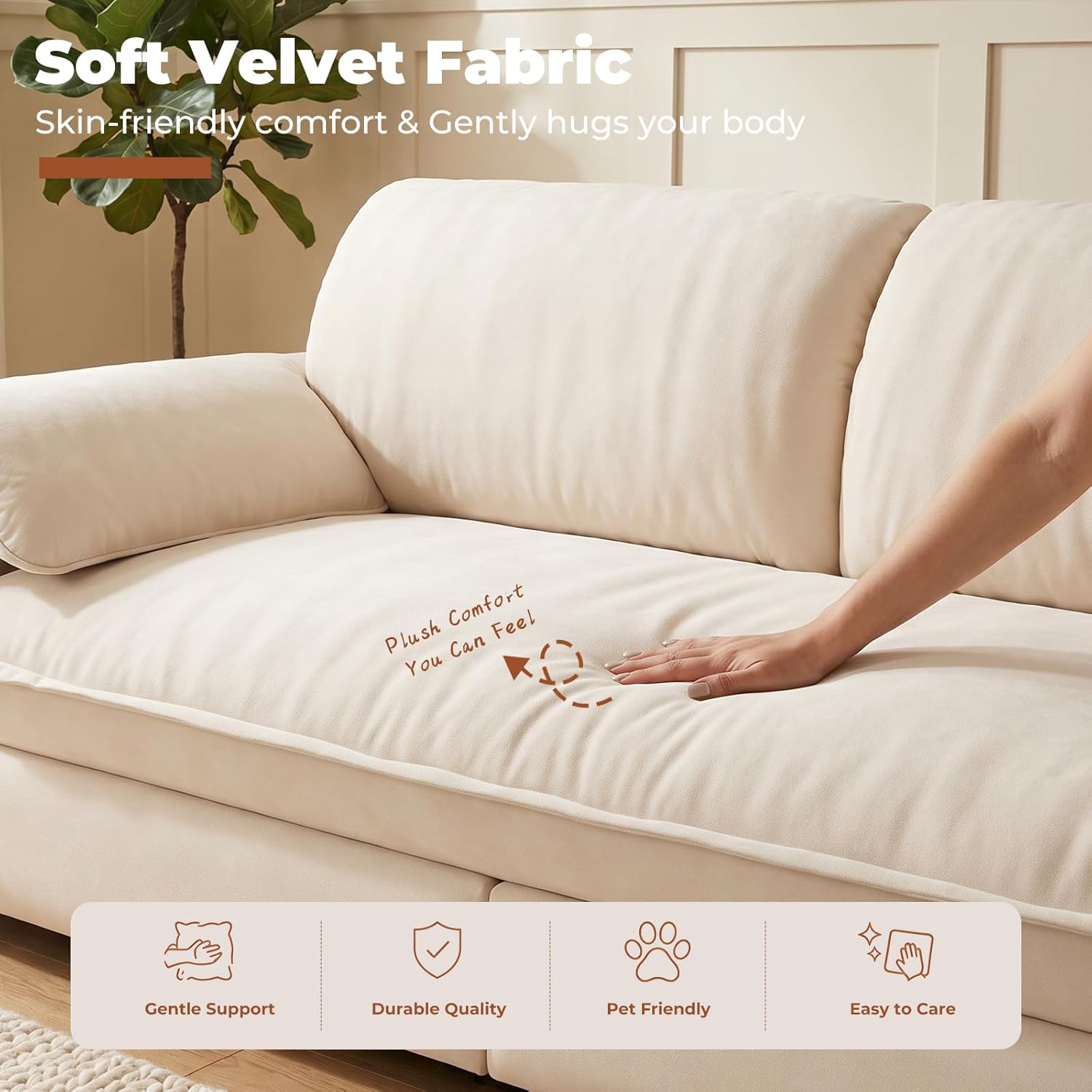 Yafylly Queen Full Size 3-in-1 Convertible Sleeper Sofa Bed, Velvet Loveseat Pull Out Couch with Pillows for Living Room, Bedroom, Apartment, Office, Pure White