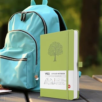 A5 Journal Notebook, 200 Pages Leather Notebook Journal for Men/Women, Hardback Note Book with 80GSM Lined Paper, No Bleed for Writing, Notepad for Office School Supplies, Green