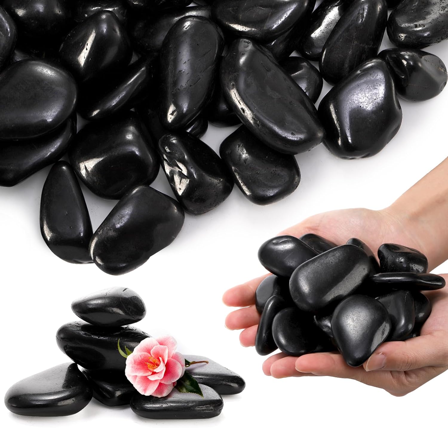 SOUJOY 15LBS Black River Rock, 1-2 Inch Pebbles for Plants, Natural Polished Decorative Stone for Landscaping Outdoor, Flower Bed Fish Tank Gravel Garden Home Decor