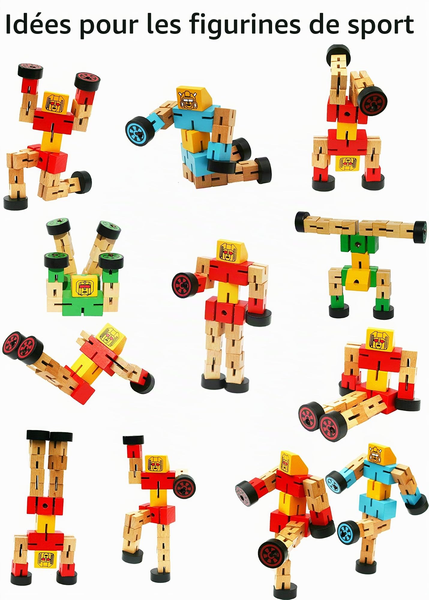 TOWO Robot En Bois Transformable – Véhicule, Sport, Animaux – 16x9x2,5 Cm, Dès 3 Ans, Bleu