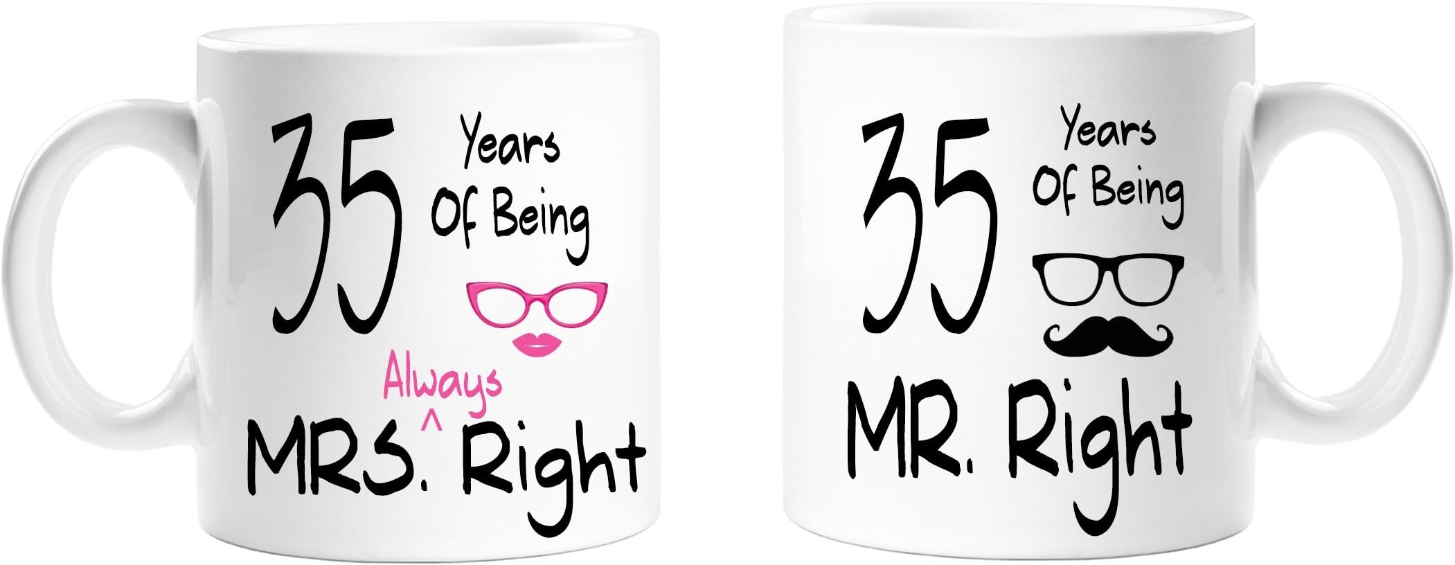 Top Sale Mr and Mrs Always Right Lips, Sunglasses and Moustache and Glasses Design - Pink, Red 11 OZ Tea/White Coffee Cup Mug (35 Years, Pink)