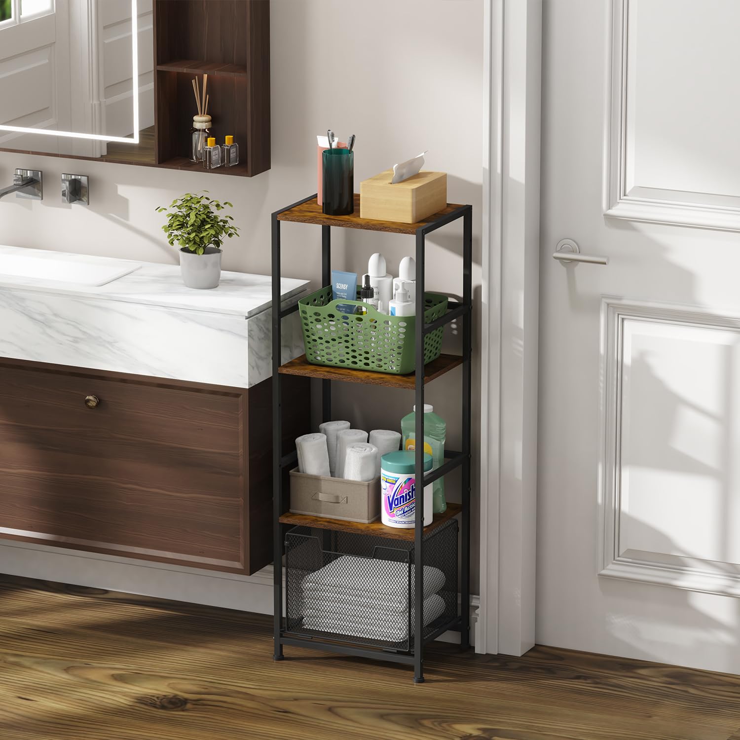 【送料無料】Iron × Wood 4D Shelf Amazon.com: 4-Tier Iron Wood Bathroom Storage Shelves