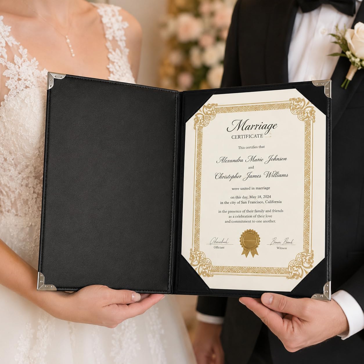 Porta certificato di naturalizzazione di alta qualità, 20,5 x 28,5 cm, copertina per diploma e certificato, con protezioni angolari in metallo argentato, porta certificato di matrimonio, cartella