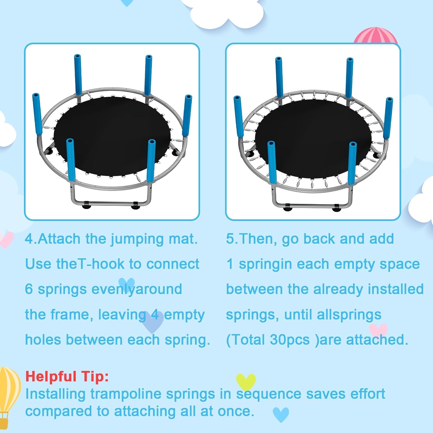 HomeCare 55" Trampoline for Kids, 440lbs Capacity ASTM-Approved Mini Toddler Trampoline with Safety Enclosure Net,4 in 1 Adjustable Gymnastics Bar & Toys, Indoor & Outdoor, Gifts for Boys & Girls Age