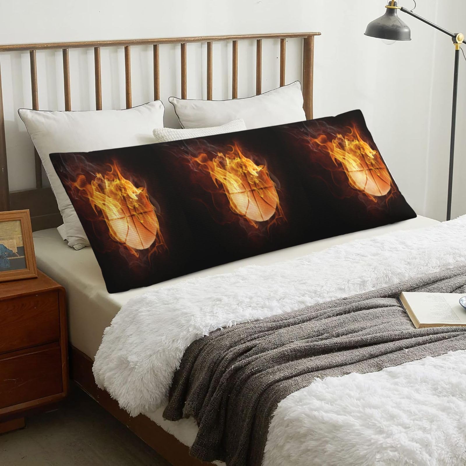 Basketball Fire, Body Pillow Cover with Zipper,Long Body Pillowcase 20 x 60 in