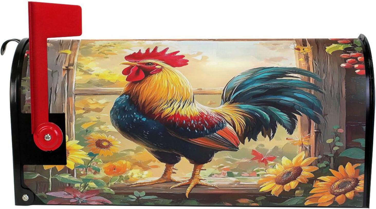 SUABO Mailbox Cover Rooster Sunflower Oversize Magnetic Mailbox Covers Wraps for Christmas Home Yard Garden Decor