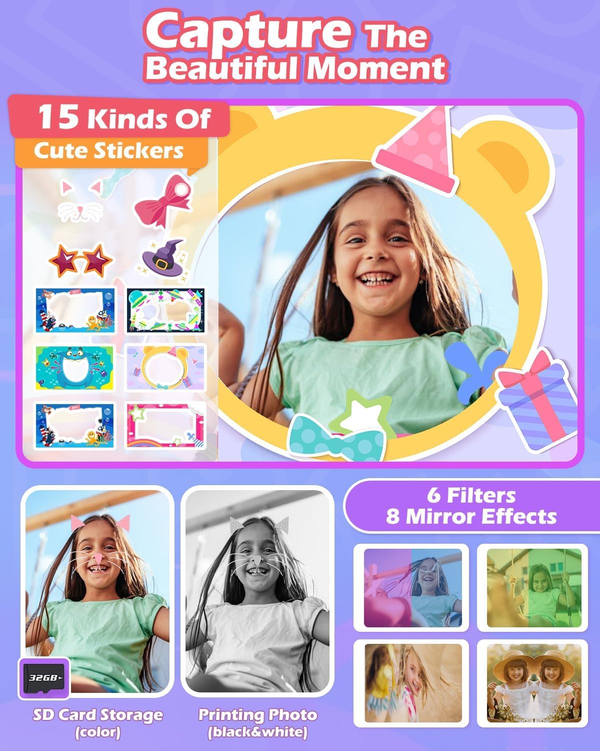 Camera Instant Print, 1080P Kids Digital Camera with Printer Paper, Christmas Birthday Gift for Girls (Pink) - Image 3 thumbnail