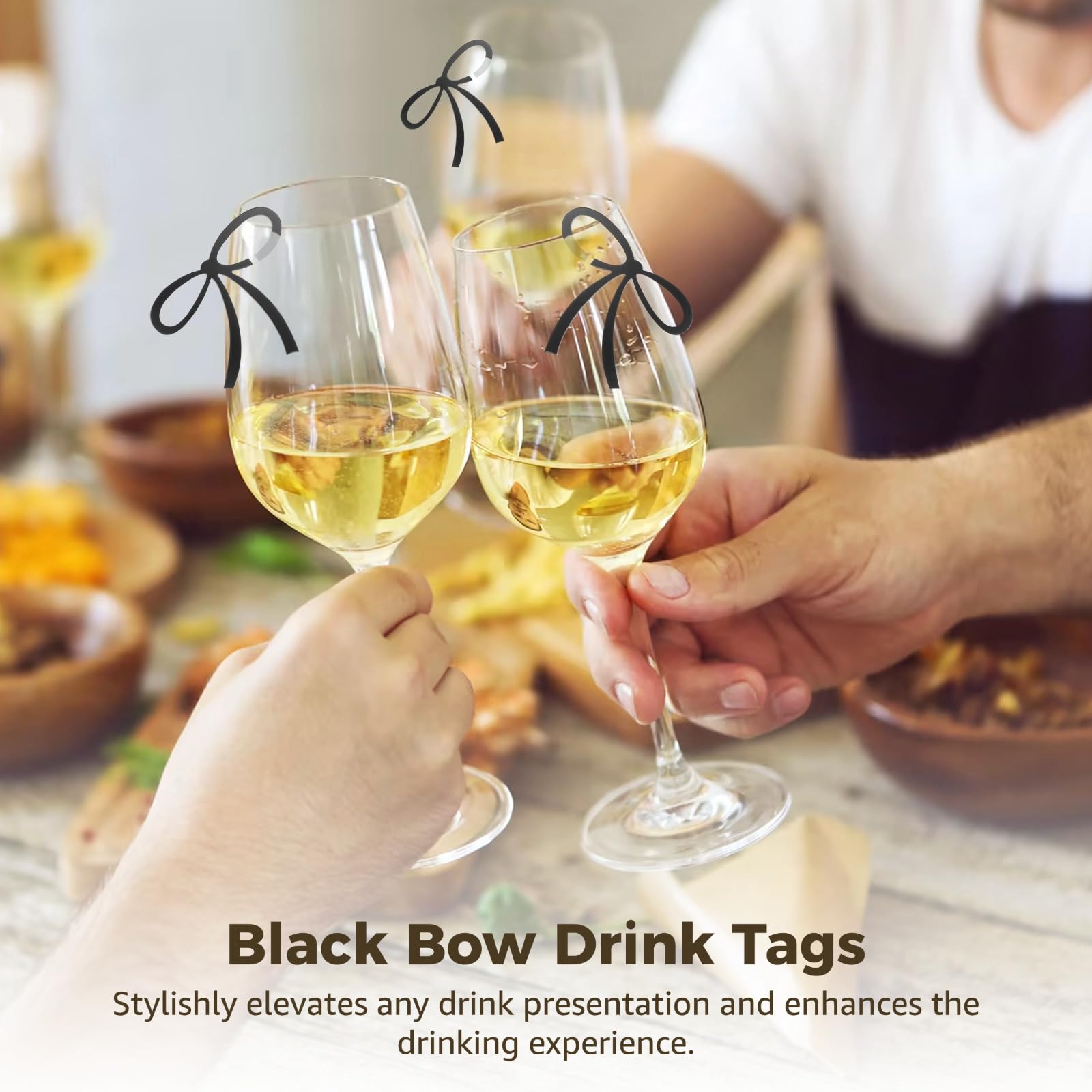 50 Stk. Getränkeanhänger mit Schleife, schwarze Bowtie Weinglas Anhänger aus Acryl, stabile Glasmarker für Junggesellinnenabschiede, Hochzeiten, Feiern und Tischdekorationen im Set