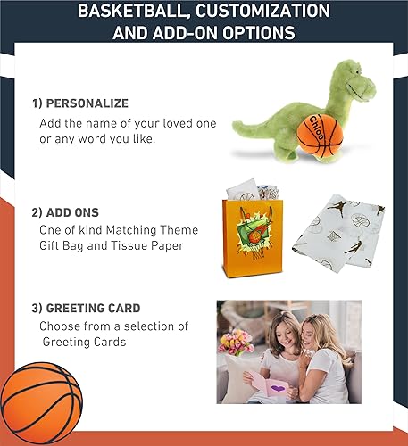 Miniatura 2 de DolliBu Animal de peluche de dinosaurio verde con felpa de baloncesto, dinosaurio de felpa suave para abrazar, juguete de peluche para jugar, lindo