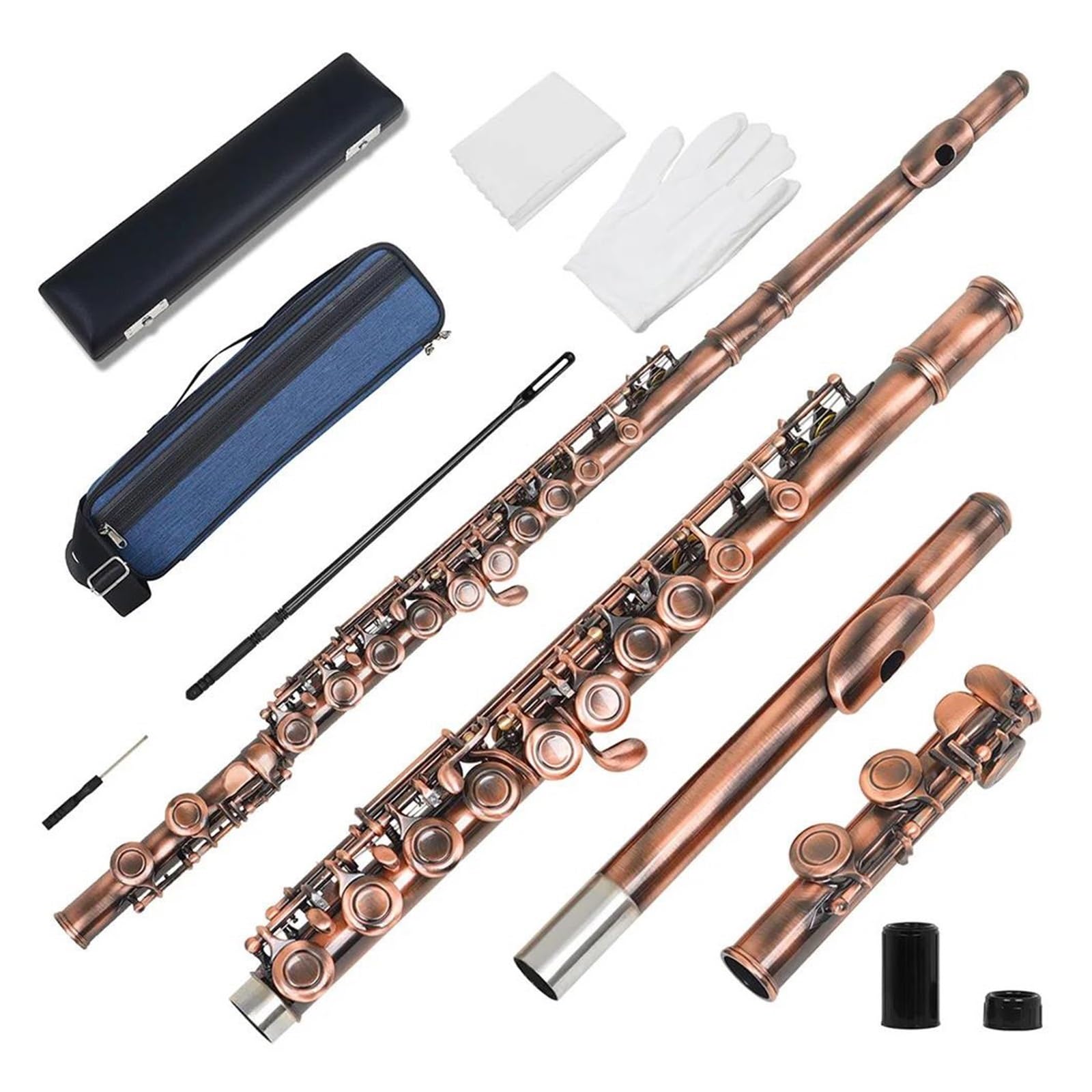 Flauto Flauto traverso professionale a 16 fori chiusi con chiave C con strumento musicale da concerto(Color:Antique Copper)