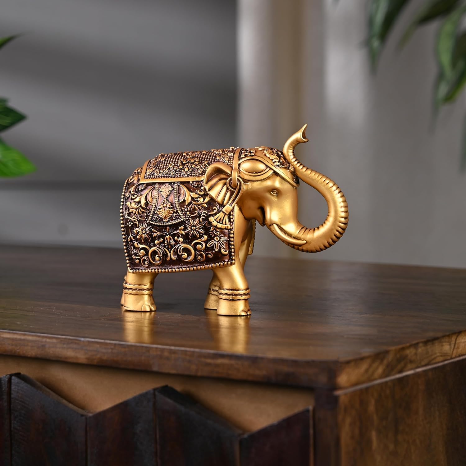 Artarium Statua Elefante Resina per Arredamento Soggiorno Casa Ufficio, Statuetta Vero Elefante Portafortuna Decorativo Dimensioni 12 cm (4,9 pollici)
