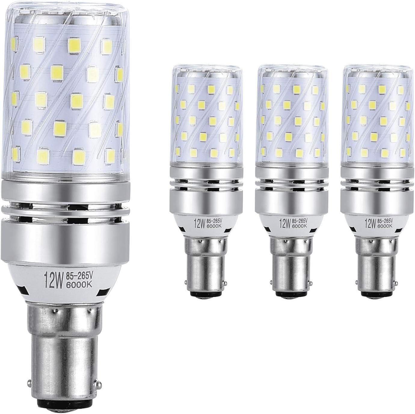HzSane B15 LED Corn Bulbs 12W, 100W Incandescent Bulbs Equivalent, 6000K Daylight White, 1200Lm, B15 Small Bayonet Cap LED Light Bulbs, Non-Dimmable, 4-Pack [Energy Class A+]