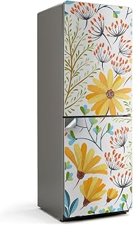 Pegatinas para Puerta de Frigorífico 70x190 cm Resistente a Rayones Impermeable Diseño Elegante Adhesiva Fácil Aplicación Decorativo Decoración para Cocina - Patrón floral sobre fondo blanco
