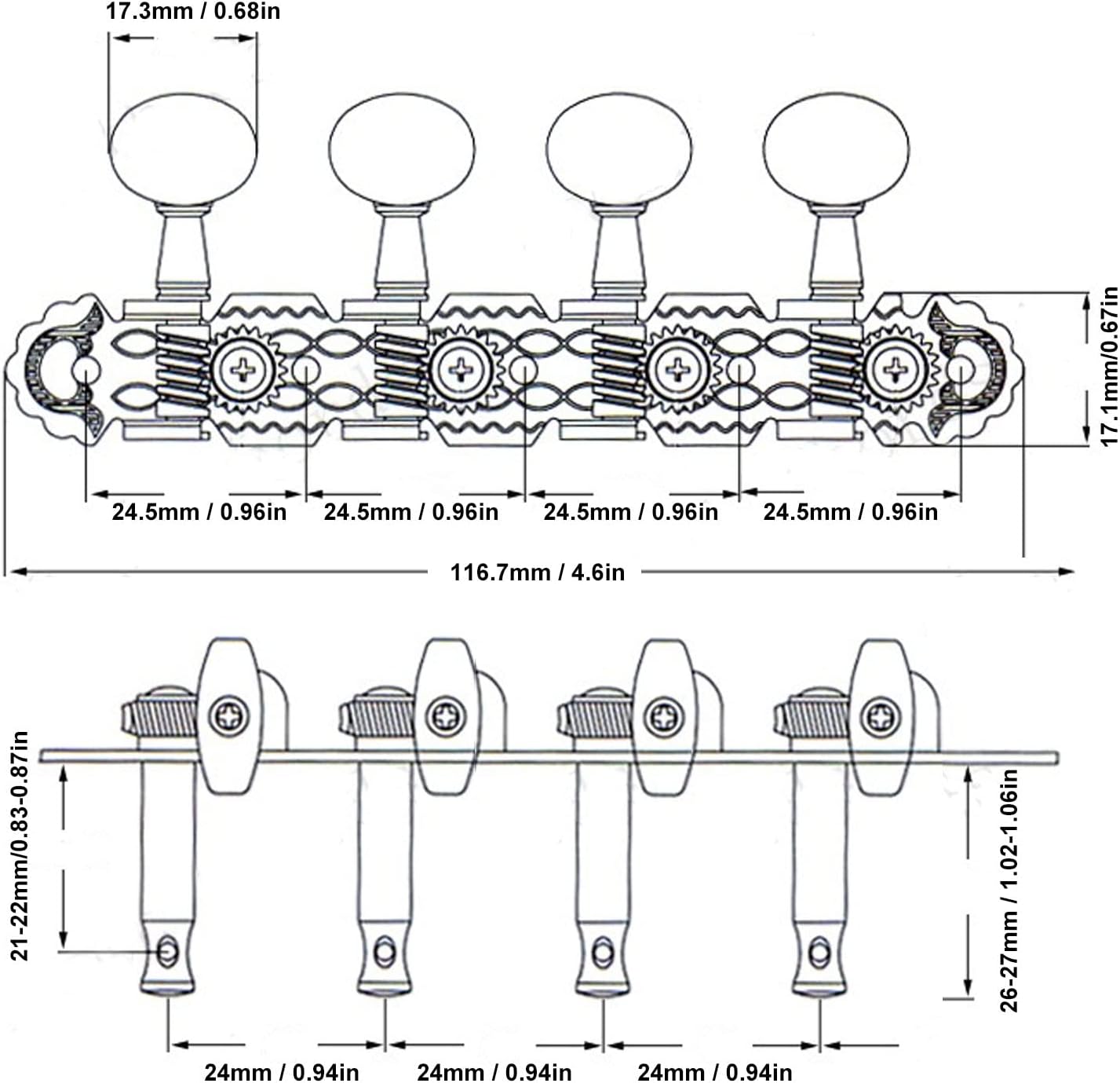 Alomejor Mandolin Tuning Pegs,Smooth Adjustment,Mandolin Machine Heads with 8 Metal Buttons for Musicians,Luthiers,DIY Repairs,Live Performances