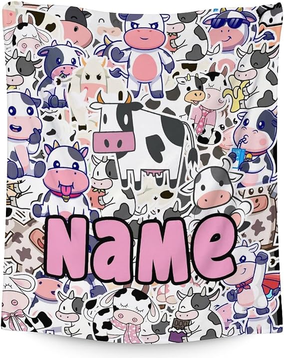 Mercuryelf Custom Cow Throw Blanket - Soft, Fuzzy & Warm - 50x60 Inches Flannel Blankets for Living Room, Sofa - Cute Throws Gift for Teens