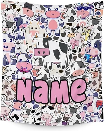 Mercuryelf Custom Cow Throw Blanket - Soft, Fuzzy & Warm - 50x60 Inches Flannel Blankets for Living Room, Sofa - Cute Throws Gift for Teens
