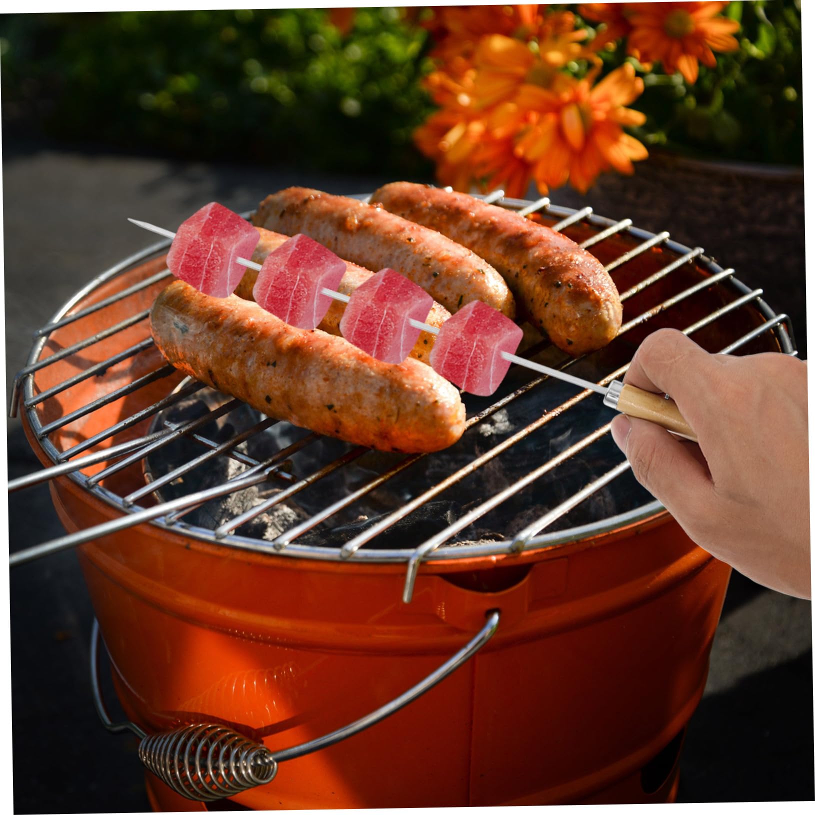 UKCOCO 50 Spiedini Barbecue in Acciaio Inossidabile Manico in Legno, Resistenti alle Alte Temperature, per Grigliate di Carne e Verdure in Grandi Feste
