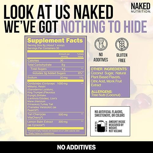 Miniatura 3 de NAKED Recovery - Mushroom Supplement Powder - Lions Mane, Cordyceps, Reishi, Tart Cherries, Lemon Balm - Adaptogen Wellness Formula, Stress Relief,