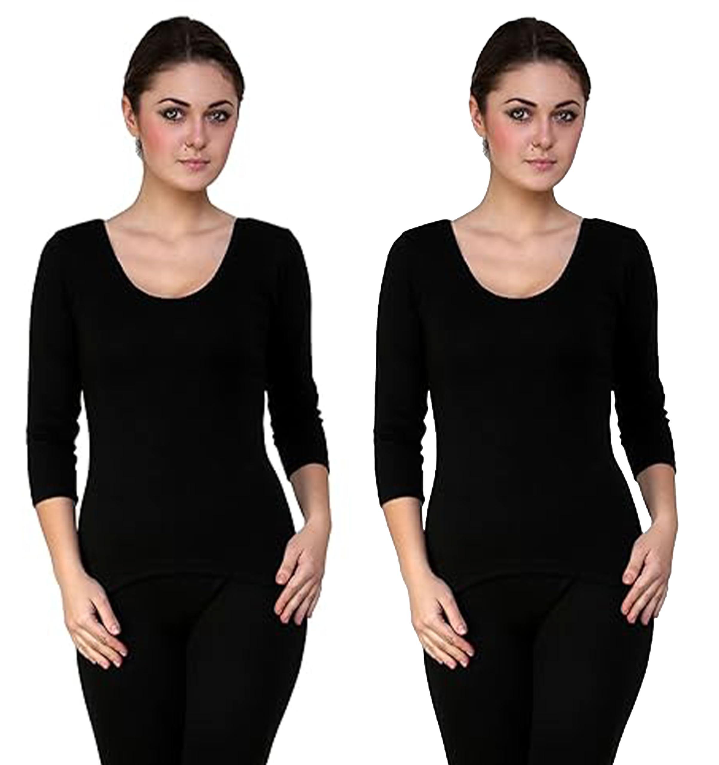 Women's Three-Fourth Length Sleeves Thermal Top for Winter Warmth - Heat Retaining Fabric, Ideal for Layering, Lightweight and Comfortable Fit | Cold Weather Protection - Black-image-20