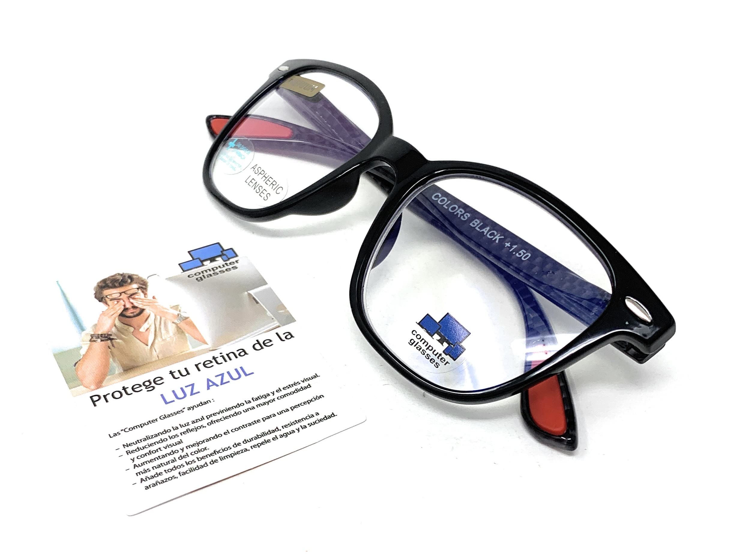 New Model Gafas de lectura con filtro bloqueo de LUZ AZUL para ver de cerca o gaming, ordenador, móvil. Anti fatiga FERWAY Professional UNISEX Venice (+2.00, Negro)