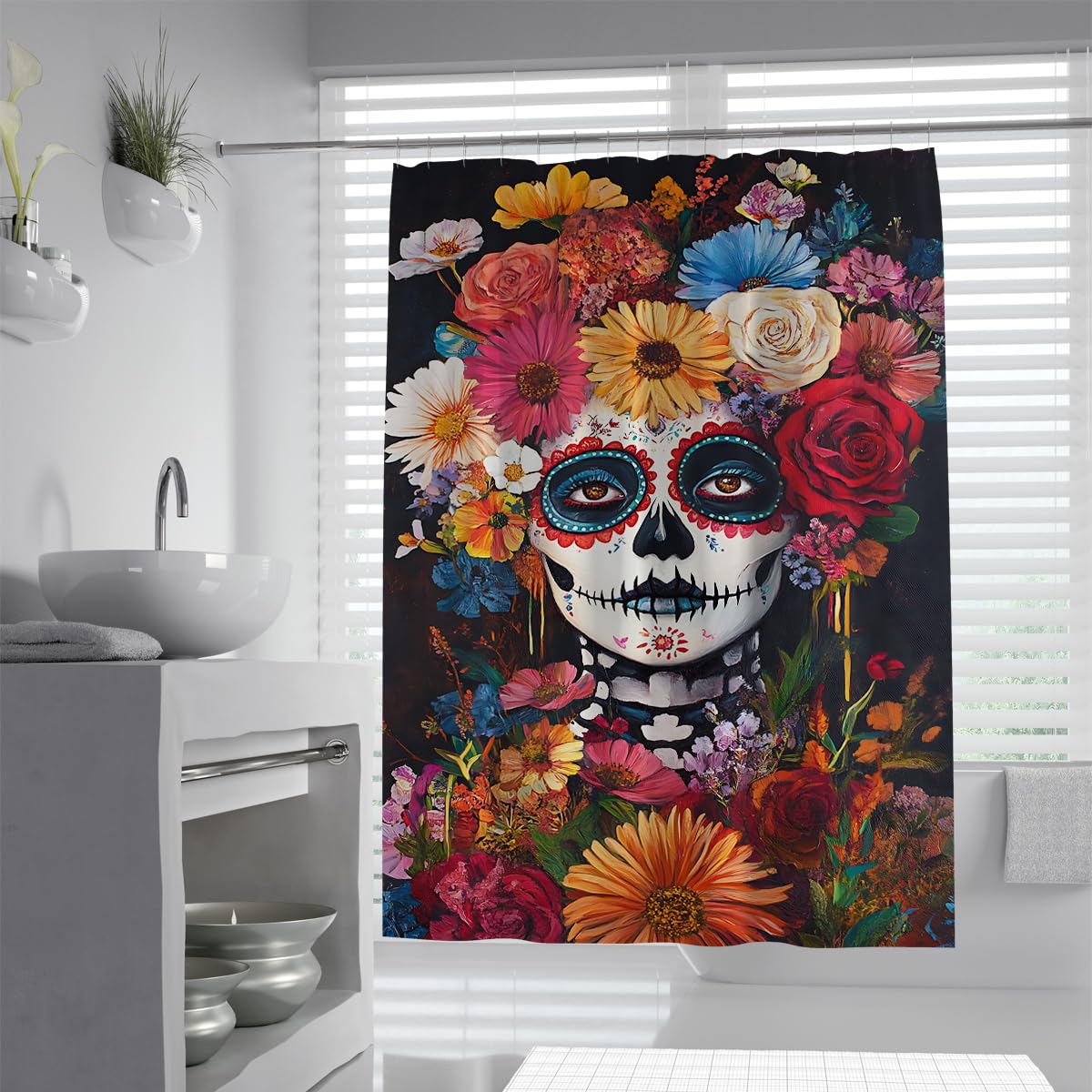 Sugar Skull Duschvorhang Gothic Halloween Badezimmer Deko 150x200cm