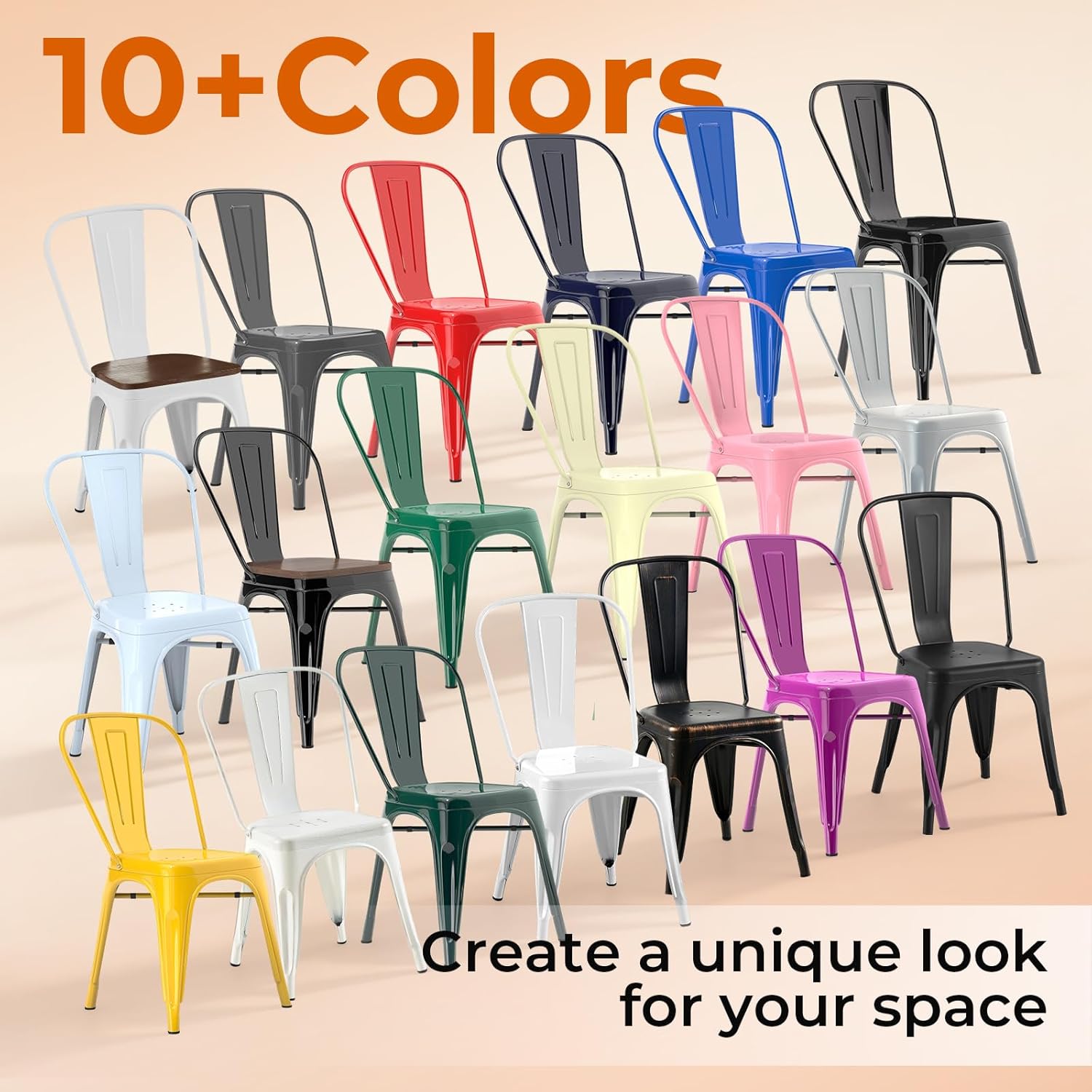 Metal Dining Chairs Set of 4 Stackable Industrial Vintage Style Farmhouse Kitchen Cafe Indoor Outdoor Arctic White