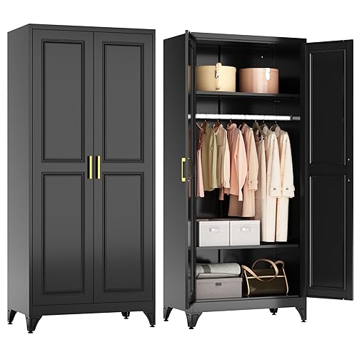 Metal Armoire Wardrobe Closet with Hanging Rod, 71" Tall Wardrobe