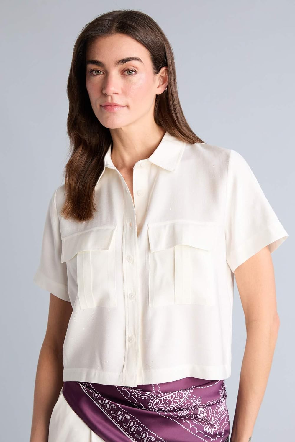 DeFacto Cropped Fit Gömlek Yaka Tencel Kısa Kollu Gömlek