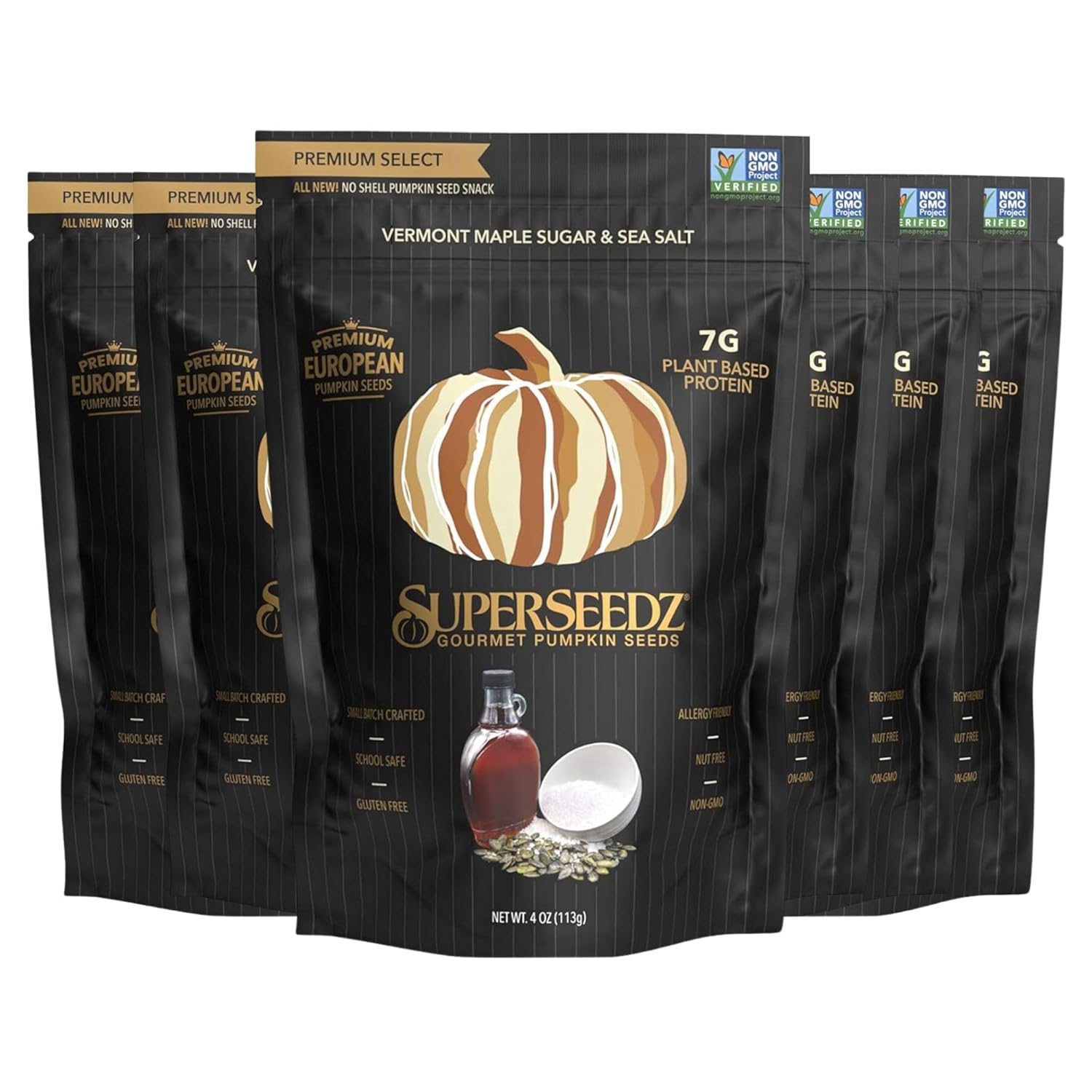 SuperSeedz Dry Roasted Styrian Pumpkin Seeds - Maple Sugar & Sea Salt Pepitas, Whole 30, Vegan, Keto, 8g Plant Based Protein, Produced in USA, Nut Free, Fresh Gluten Free Snack (4oz, 6-pack)