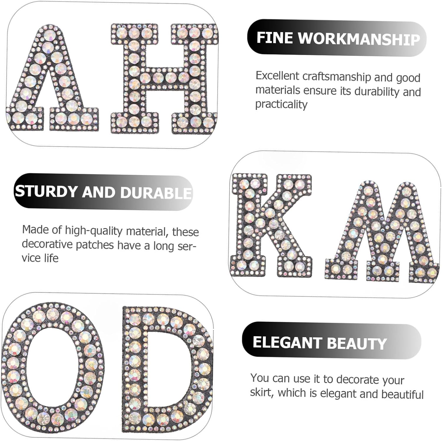 26pcs Alphabet Rhinestone Sewing Appliques DIY Fabric Patches for Clothing and Bags, Non-Woven Letters Set for Craft Repair and Decoration