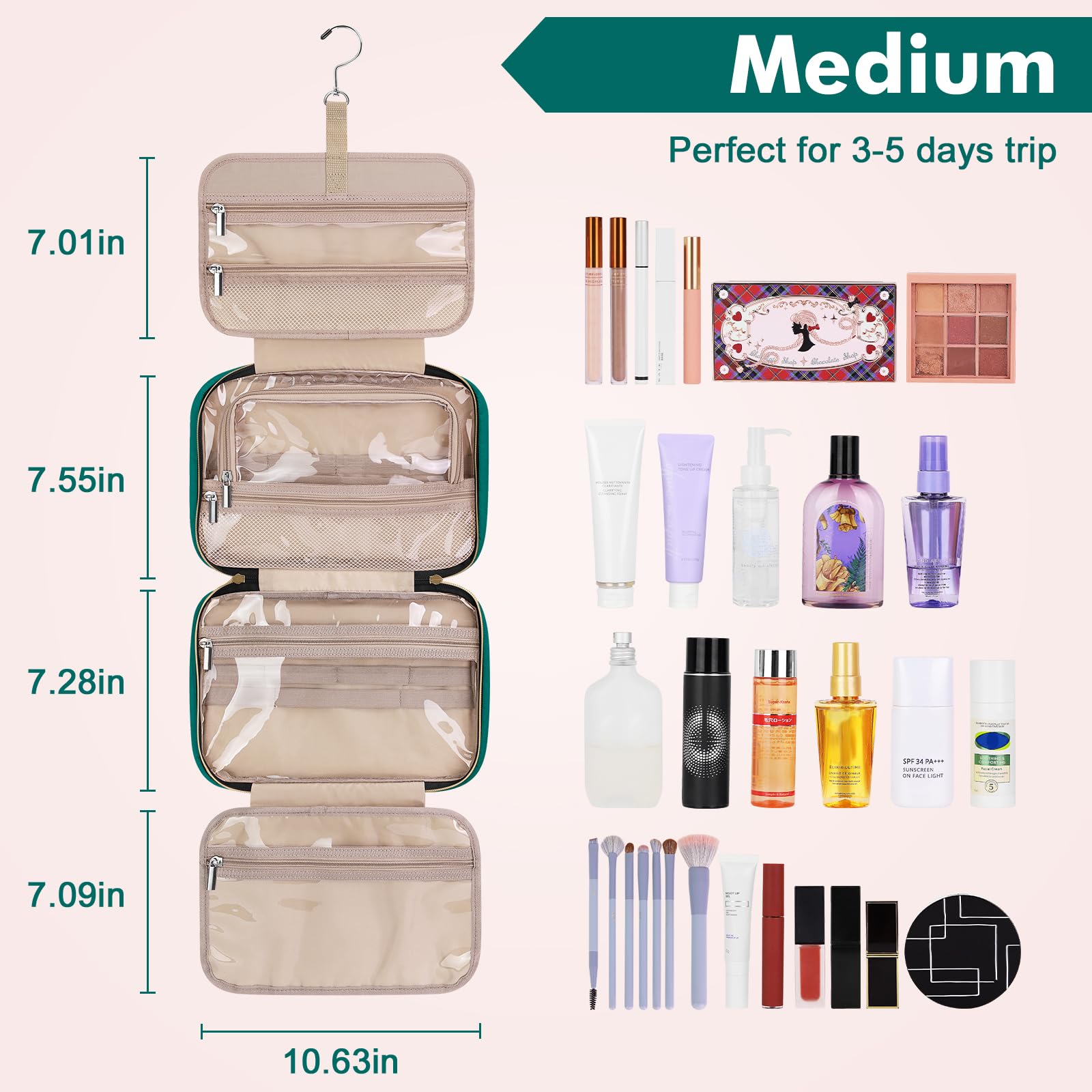 Wedama Beauty case da donna, borsa da viaggio media, borsa da toilette da appendere per bagno, borsa per trucco impermeabile in PVC ispessito, borsa per articoli da toeletta per viaggi e campeggio,