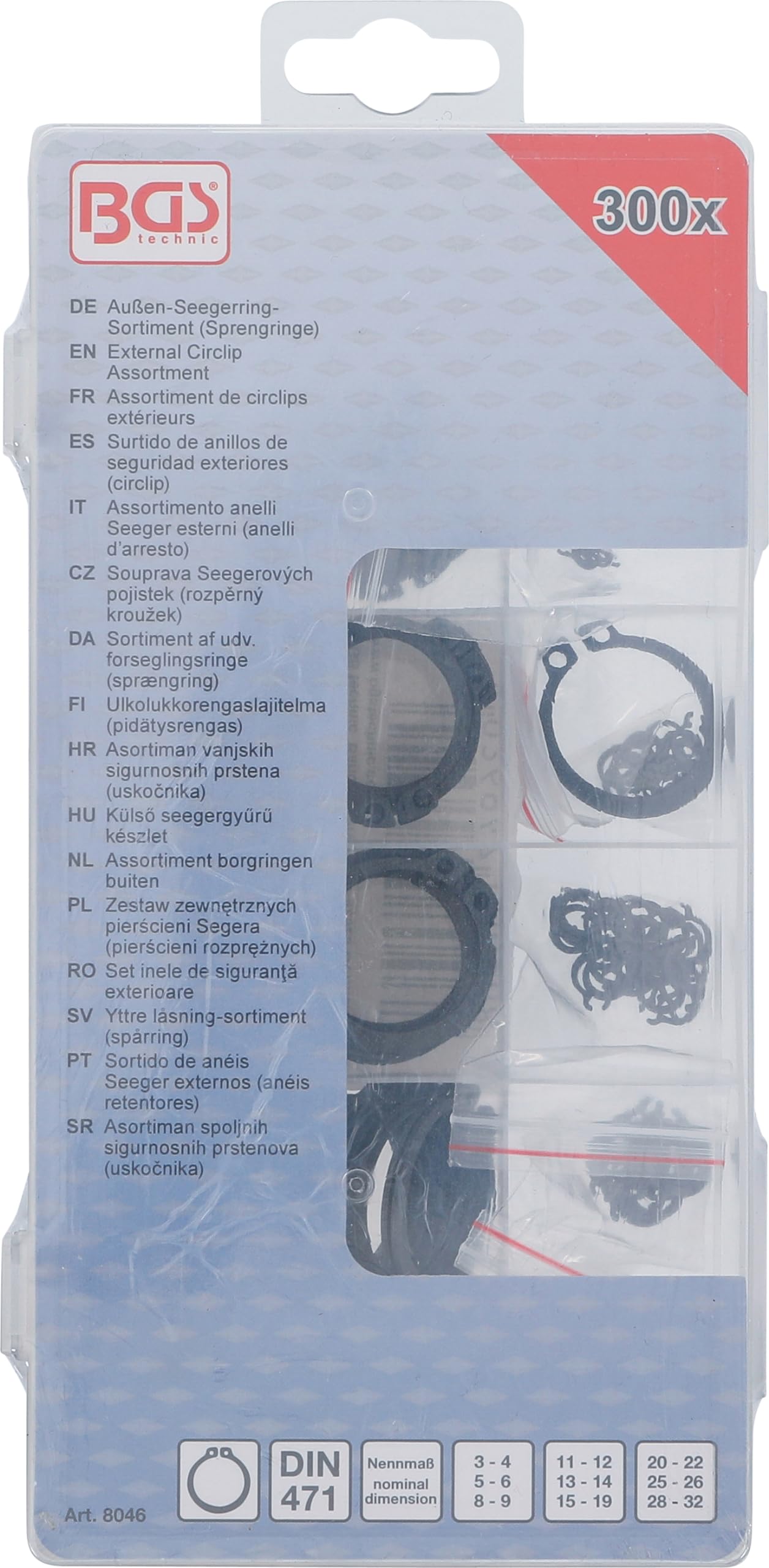BGS 8046 | Assortimento anelli Seeger esterni (anelli d'arresto) | Ø 3 - 32 mm | 300 pz.