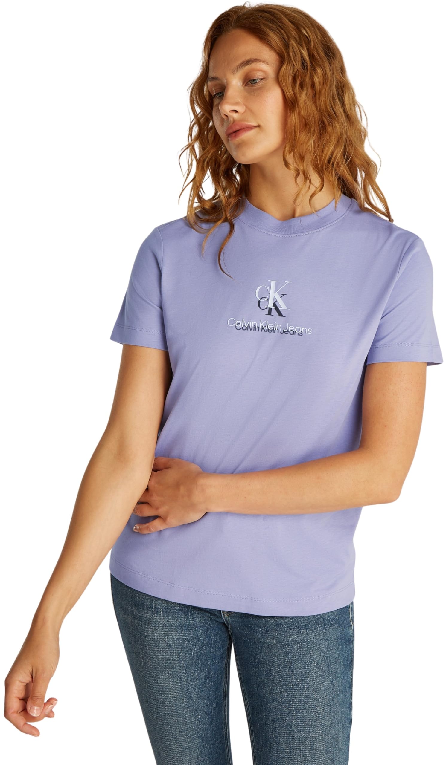 Calvin Klein Damen T-Shirt Kurzarm Shadow Graphic Tee Regular Fit, Violett (Persian Violet), XXS