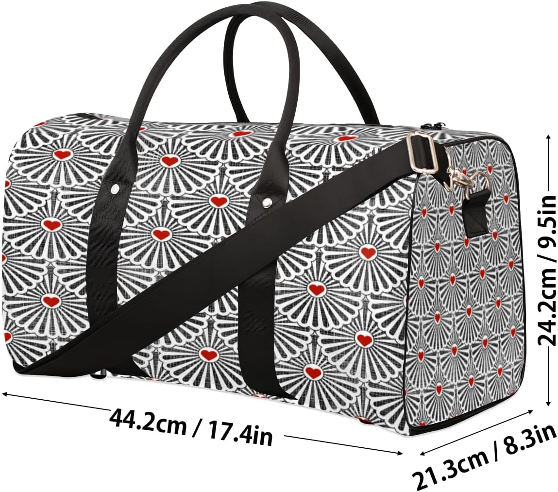 Vintage Heart Scalloped Travel Duffel Bag for Women Men Large Capacity Overnight Weekender Bags for Lightweight Waterproof Sport Gym Bag for Workout Yoga Swim