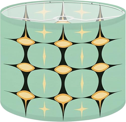 Lampshades Green Lamp Shades 1 Pack Mid Century Vintage Modern Retro Atomic Geometric Drum Lamp Shades for Table Lamps Floor Lamps Replacement Easy