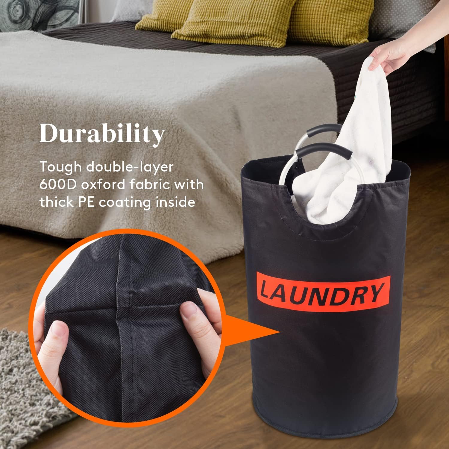 Lifewit 82L Large Laundry Basket Collapsible Clothes Hamper Durable Oxford Fabric Portable Folding Laundry Bin for Bedroom, Laundry Room, Closet, Bathroom, College, Black