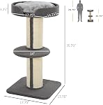 PawHut 36" H Large Cat Scratching Post for Indoor Cats, Bold Cat Tree Multi-Level Kitty Tower with Sisal Mat Scratch Rope, Pet Bed, Removable Cushion, Perch, Grey