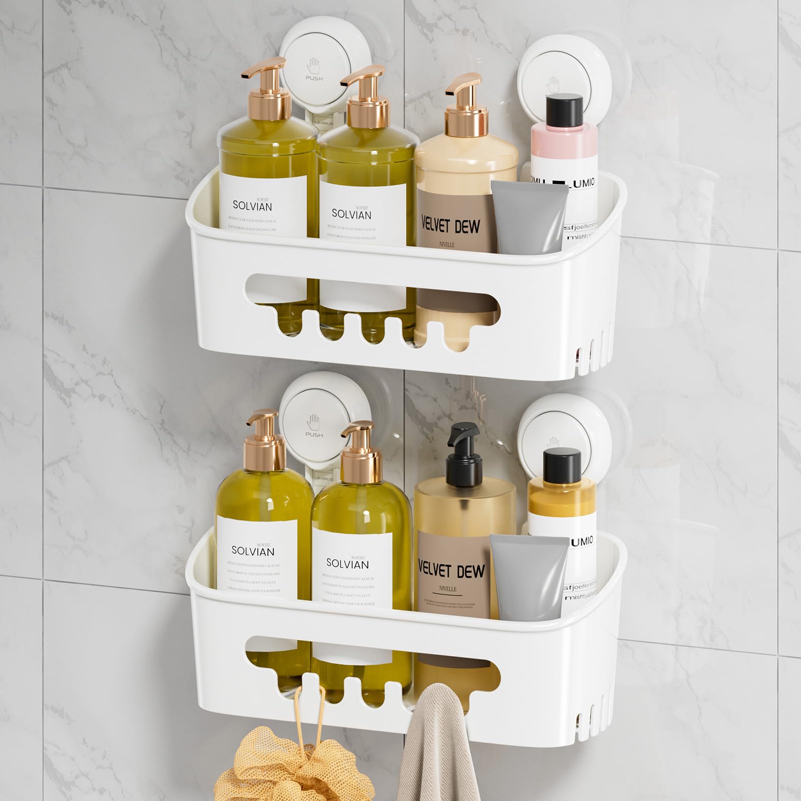 LEVERLOC Shower Caddy Suction Cup 2 Pack, Shower Organizer Removable Bathroom Shelf, Storage Suction Powerful Max Hold 22lbs Bathroom Caddy Waterproof Holder, White โ image 1