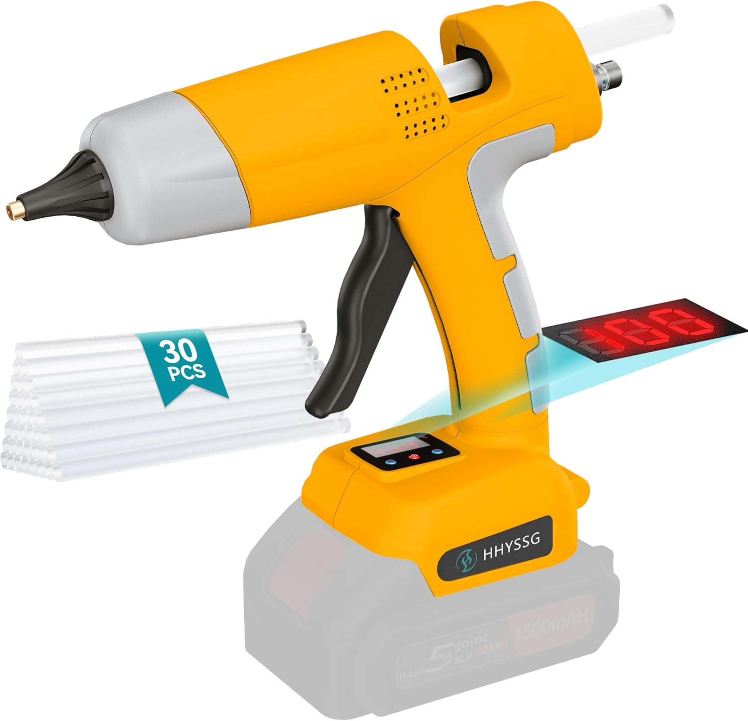 20V Cordless Hot Glue Gun with Temp Adjust & LCD Digital Display Fast Preheating Hot Glue Gun Full Size with 30Pcs Premium Sticks for DIY Crafts, Repair and Construction (Tool Only)