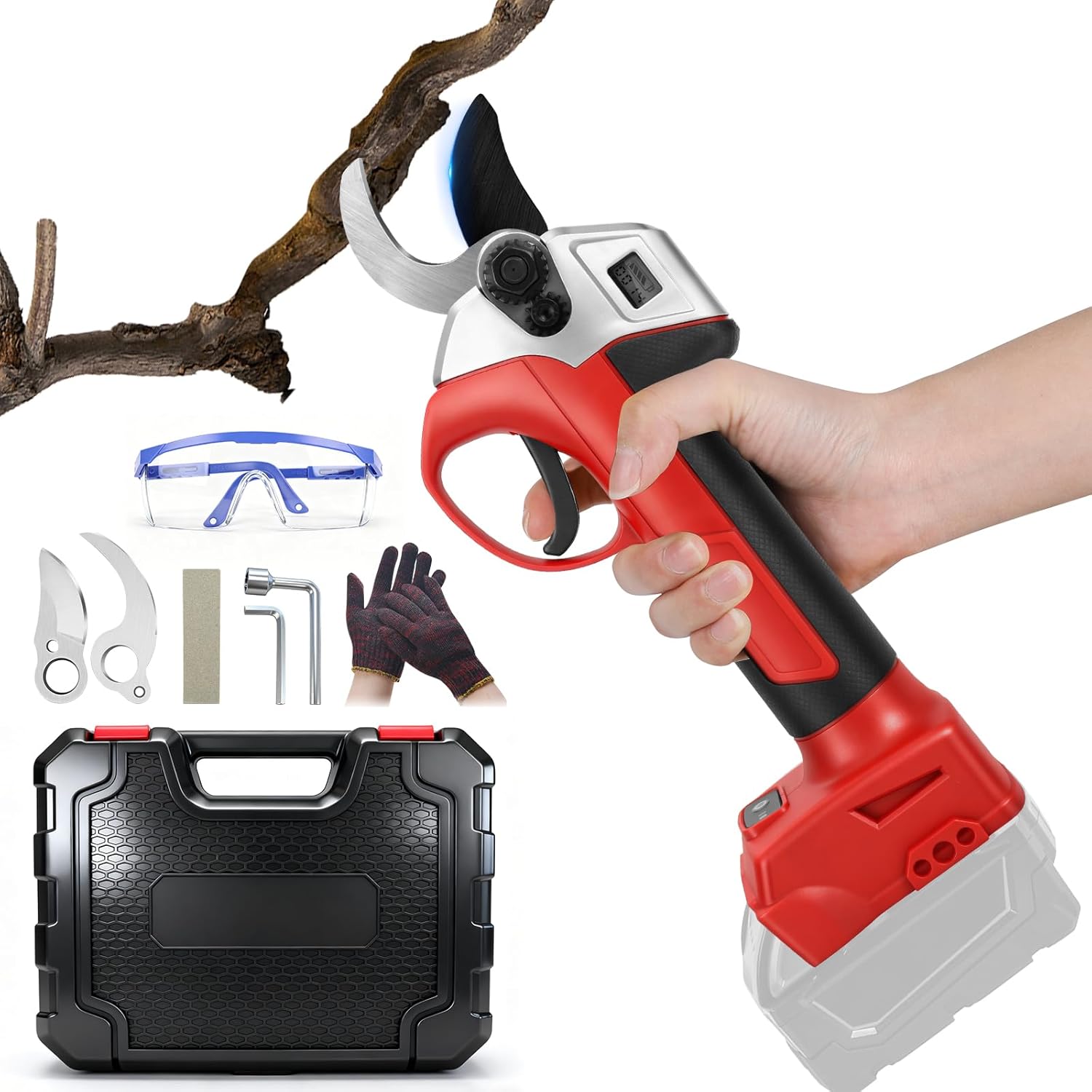 Pruning Shears Compatible with Milwaukee 18V Battery, Brusheless Motor with SK5 High-Carbon Steel Blade, LCD Display for Gardening & Tree Pruning(Battery not included)