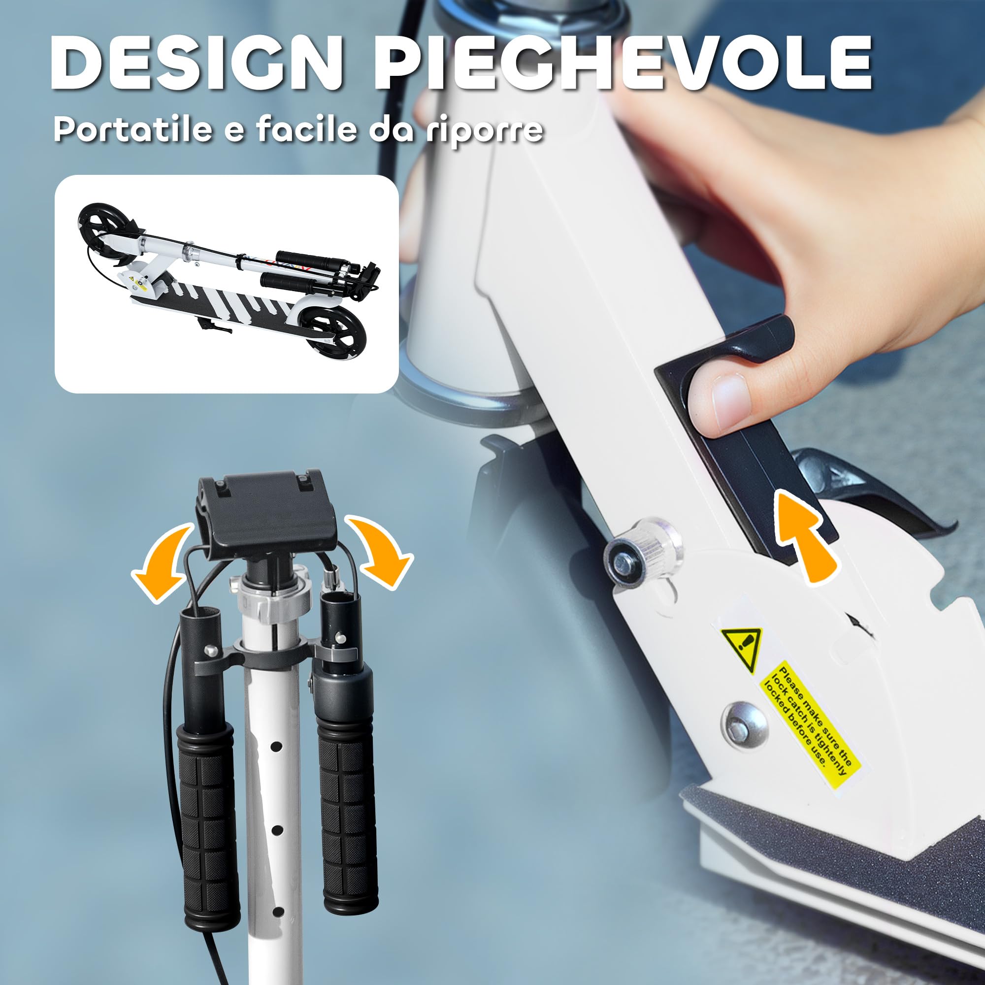 AIYAPLAY Monopattino per Bambini 3-8 Anni Pieghevole con Ruote Luminose e Altezza Regolabile, Scooter per Bambini in Metallo con Freno Posteriore e Cavalletto, Bianco